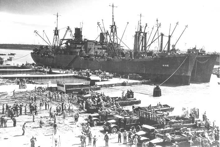 Vintage photo of the Coast Guard-manned USS Aquarius moored in the Russell Islands during World War II. (U.S. Coast Guard)