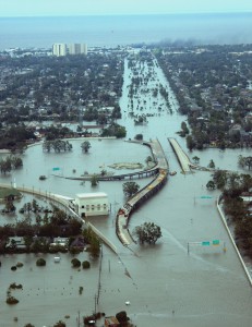 3.	Aerial view of New Orleans showing the city’s flooded streets after the levees broke. (U.S. Coast Guard)