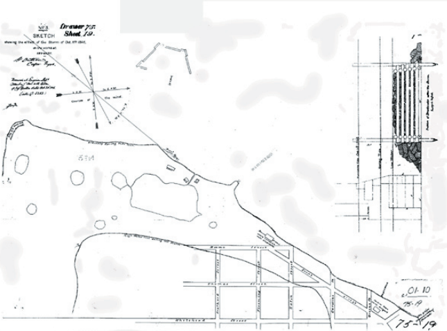 4.	Sketch of Old Key West showing flood lines from the Key West Hurricane of 1846. (Key West Maritime Historical Society)