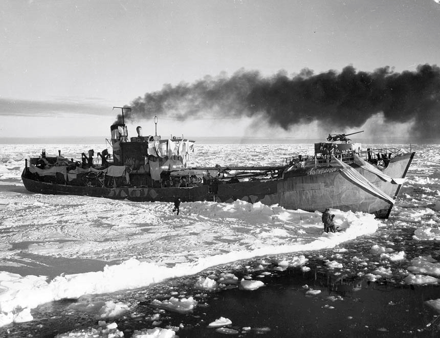 The German trawler Externsteine was captured by the Greenland Patrol’s Eastwind then under the command of CAPT Thomas. (U.S. Coast Guard)