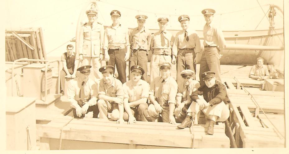 6.	Lt. j.g. Russell’s all-white crew on board the Coast Guard-manned Army fuel vessel TY-45. (Courtesy of the Russell Family)