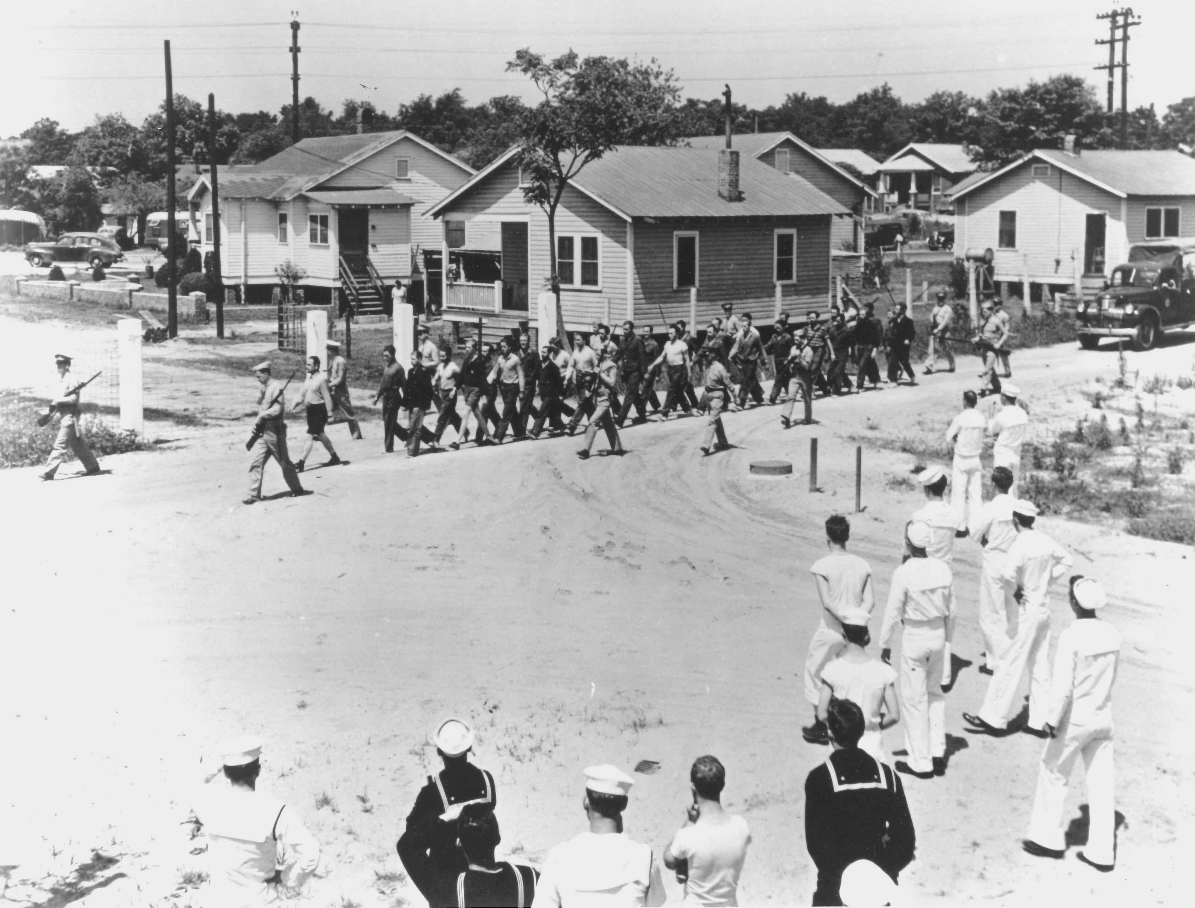 Imprisoned Nazi submariners from the U-352 held in a military prison at Fort Bragg in North Carolina. (U.S. Navy)