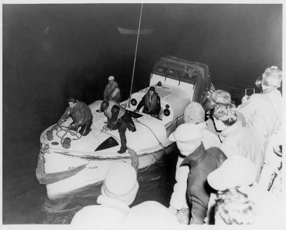 Return of Bernard Webber’s motor lifeboat CG-36500 from his famous rescue dramatized in the feature film “The Finest Hours.” (U.S. Coast Guard Collection)