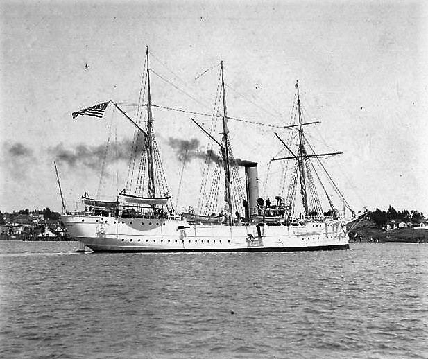 Revenue Cutter McCulloch steaming in 1900 near Mare Island Navy Yard, in Vallejo, California, after Captain Hooper brought it back to homeport San Francisco. (Naval History and Heritage Command)